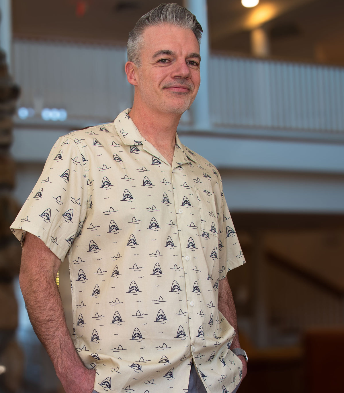 WHOI Shark Button Up Shirt