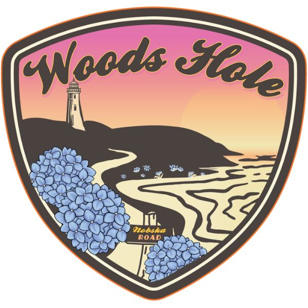 Lighthouse and Hydrangea Woods Hole Sticker