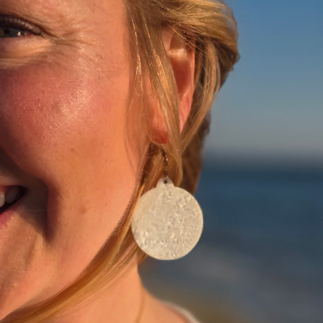 Raw Elemental Orb Earrings - Iridescent White