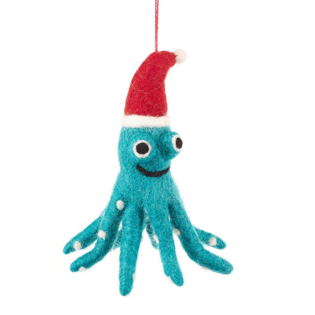 Santa Octopus Ornament-Felted