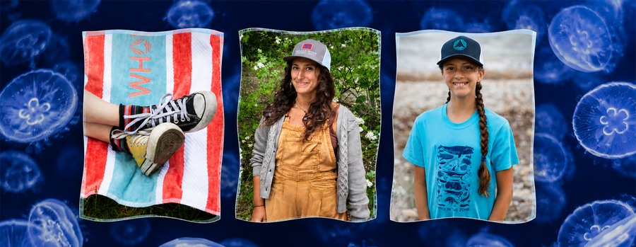 A collage of three lifestyle photos showcasing a custom printed blanket. The left photo shows a person's legs resting on a red, white, and blue striped blanket with black and white sneakers.