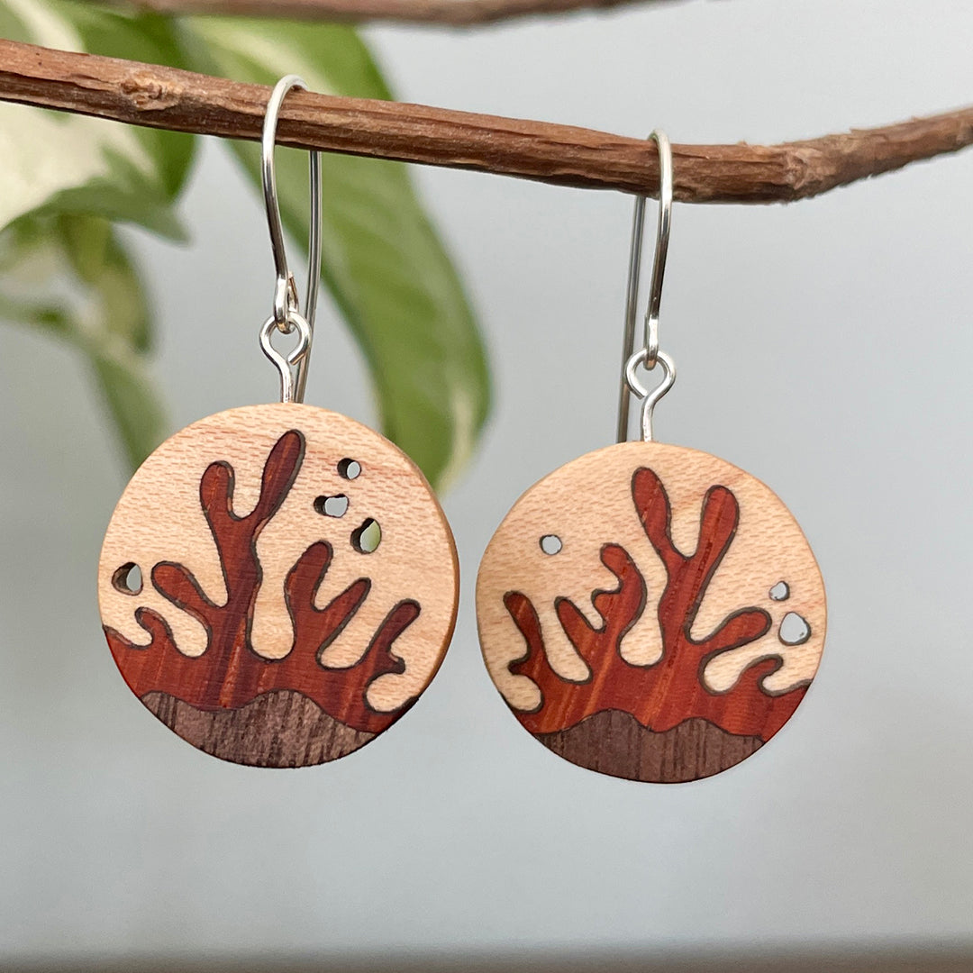 Wooden Coral Earrings