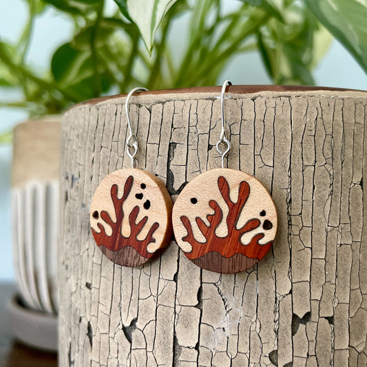 Wooden Coral Earrings