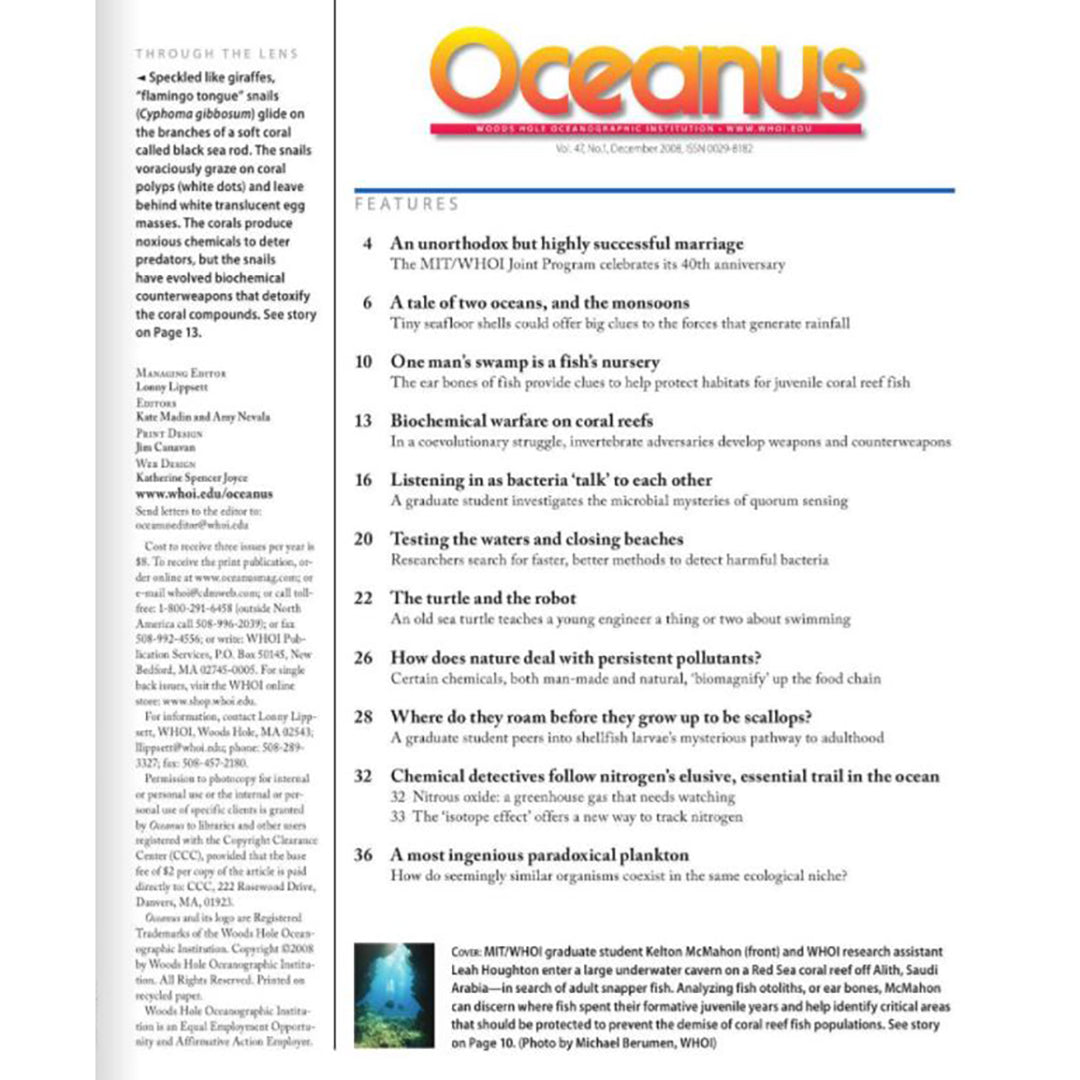 Oceanus Magazine: Noxious Corals, Flippered Robots, and Talkative Bacteria